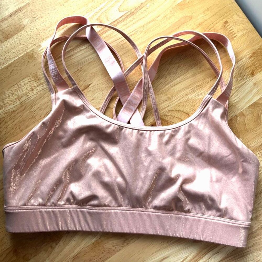 VICTORIA SPORT STRAPPY PINK GLITTERY SHINEY GIRLIE SPORTS BRA SIZE LARGE